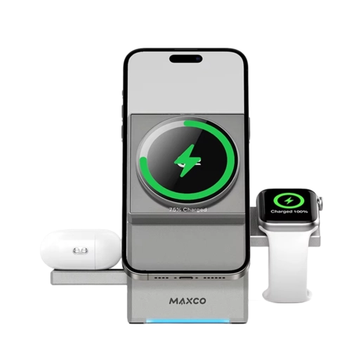 شارژر بیسیم 3 در 1 Maxco Geometry Series | شارژ سریع و همزمان
